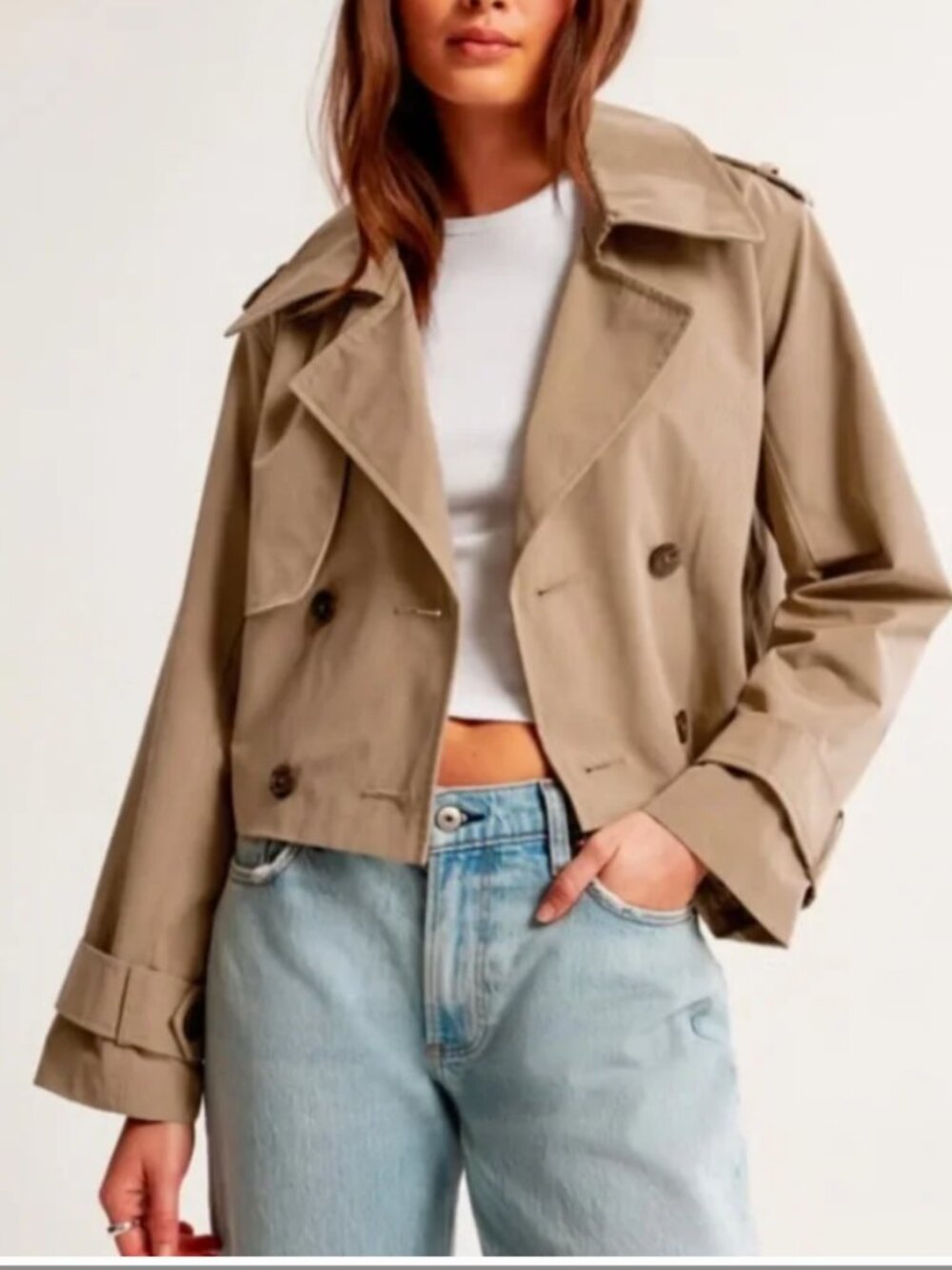 NWT! Abercrombie & Fitch Cropped Trench Coat CARAMEL XL - Picture 2 of 2